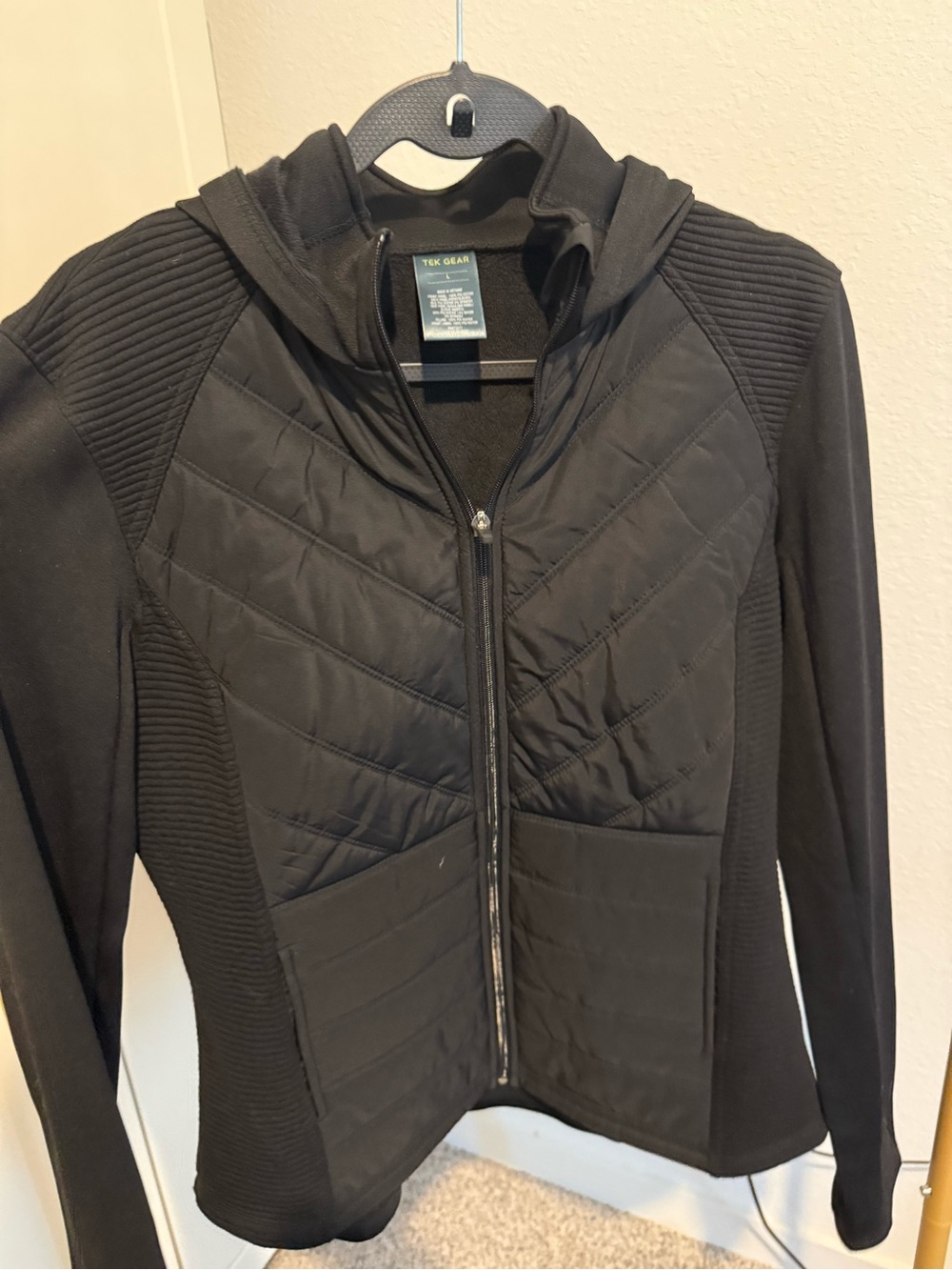 tek gear Black Quilted Jacket with Hood for Women